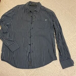 Sean John Button Down Shirt Mens Large Blue Excellent Tailored Fit Striped